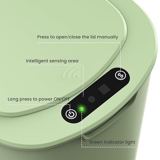 Cesun Motion Sensor Trash Can, 5 Gallon Automatic Bathroom Garbage Can with Lid, Touchless Smart Plastic Slim Wastebasket for Bathroom, Office, rv, Bedroom, Living Room, Green - Image 5