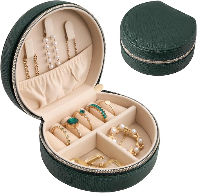 ProCase Travel Size Jewelry Box, Mini Portable Seashell-Shaped Jewelry Case, 2 Layer Organizer in PU Leather for Women -Emerald by ProCase