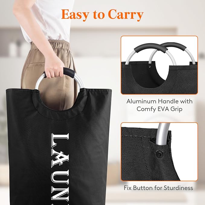 Lifewit 100L 2-Pack Large Laundry Basket, Collapsible Laundry Hamper with Aluminum Handles, Waterproof Freestanding Dirty Clothes Hampers for Laundry Room Bedroom Dorm Bathroom, Black - Image 3