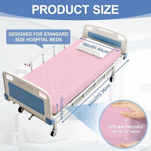 Lounsweer 2 Pack Waterproof Hospital Mattress Cover, 84x36x12in Pink Fitted Bed Sheet Protectors, Incontinence Protection Leakproof Breathable for Elderly, Adults Home Hospital Beds