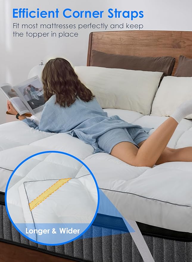QUEEN ROSE Mattress Topper King Size, Extra Thick Cooling Pillow Top for Firm Beds, Plush Down Alternative Mattress Pad for Back Pain Relief, Breathable & Durable Soft Bed Topper, White