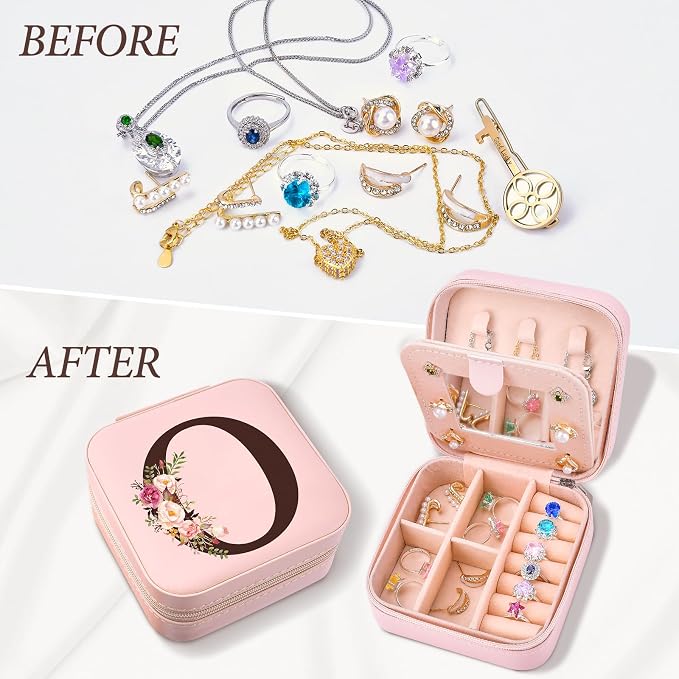 Travel Jewelry Case Box Organizer, Personalized Gifts for Women Wife Mom Aunt, Mothers Day Mom Gifts from Daughter Son, Bridal Shower Giftware for Women, Bridesmaid Proposal Unique Presents, Initial O - Image 5