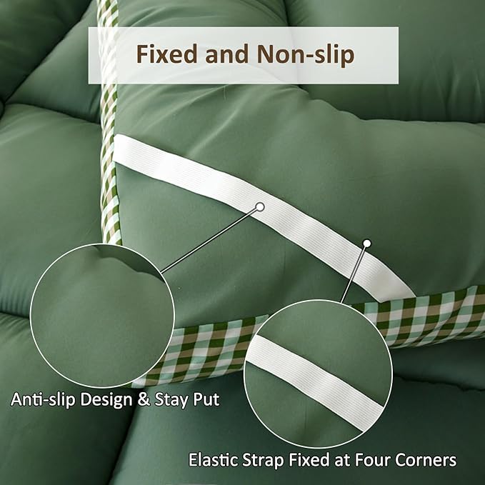 Thick Mattress Topper Twin Size - Non-Slip Mattress Pad Cover for Back Pain Breathable Folding Sleeping Pad Machine Washable Mattress Protector (39x75 inch,Green)