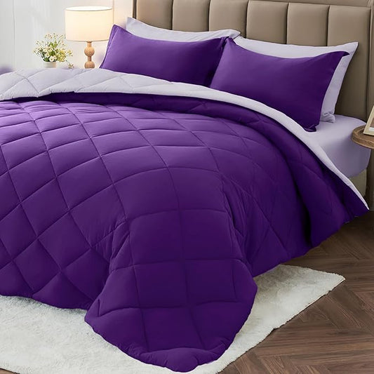 MUXHOMO 5 Pieces Twin XL Comforter Set, Reversible Bed in a Bag Twin XL Size, All Season Bedding Set with Comforter, Flat Sheet, Fitted Sheet, Pillowcases & Shams, Purple & Lavender