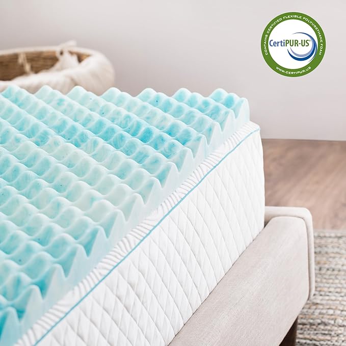 Linenspa 3 Inch Gel Memory Foam Mattress Topper – Egg Crate Style, Reversible for two feels – Promotes Airflow & Relieves Pressure Points – Twin XL