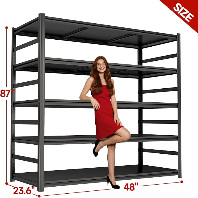 PRESTELION 87" H Garage Shelving 5 Tier Storage Shelves Heavy Duty 3800LBS Adjustable Shelf Unit Metal Garage Shelving for Warehouse Industrial Basement, 87" H x 48" W x 24" D, Black - Image 2