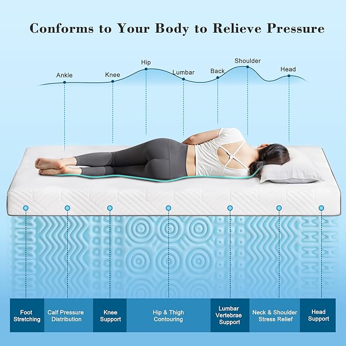 EnHomee Memory Foam Mattress Topper,4 Inch Queen Mattress Topper Pressure Relief with Cooling Gel and Removable & Washable Embossed Cover, CertiPUR-US & Oeko-TEX Certified, White, Queen