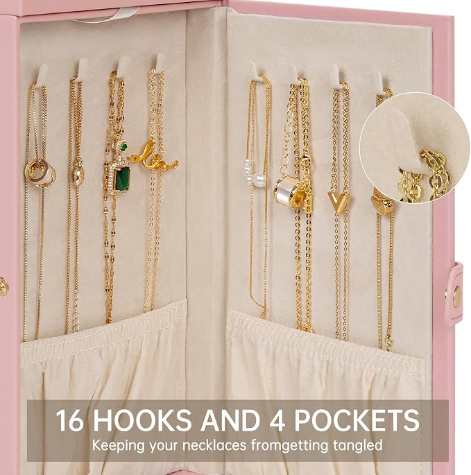 AKOZLIN 6-Tier Jewelry Box Organizer Functional 5 Drawers Leather Jewelry Storage Case for Women Girls Ring Necklace Earring Bracelet Holder Organizer with Mirror Pink - Image 4