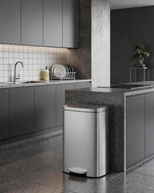 Garvee 13 Gal / 50 L Step-On Trash Can, Stainless Steel Kitchen Garbage Can with Soft Close Lid, Removable Inner Bucket & Rear Handle for Easy Transport - Image 5