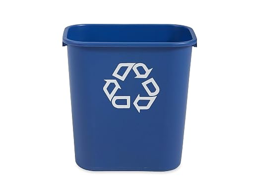 Rubbermaid Commercial Products Deskside Recycling Can, 7-Gallon/28-Quart, Blue Recycling Symbol, Plastic, for Bedroom/Bathroom/Office/Under Desk/Sink by RubbermaidCommercialProducts