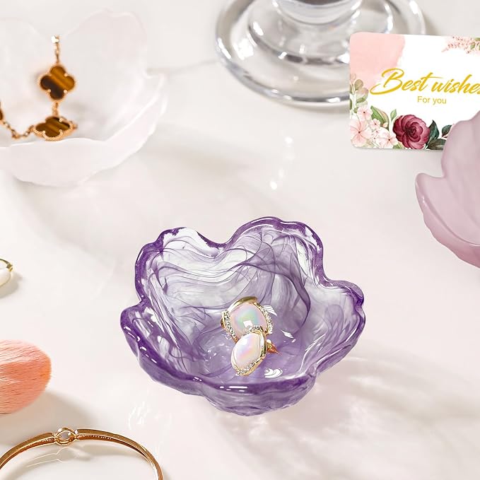 Flower Jewelry Dish Ring Holder Jewelry Tray Cute Vanity Organizer Room Decor Aesthetic Nightstand Bathroom Bedroom Decor Trinket Dish Small Valentine's Friendship Christmas Birthday Gifts for Women - Image 3