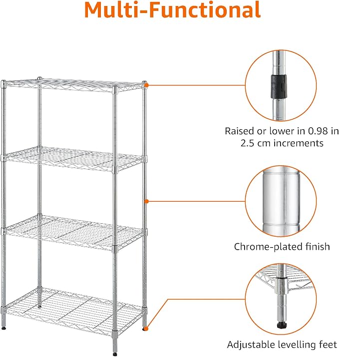 Amazon Basics 4-Shelf Adjustable Storage Shelving Unit for Garage, Steel Wire Rack, 200 Pound Loading Capacity per Shelf, 13.4"D x 23.2"W x 48"H, Chrome - Image 7