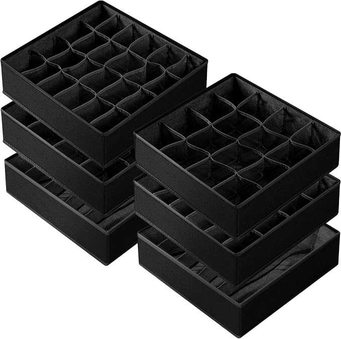 Criusia 6 Pack Sock Underwear Drawer Organizer Dividers - Dresser Organizer for Baby Clothes - Closet Organizers and Storage for Bedroom Essentials for Dorm Room/New Home/Apartment (Black) by Criusia