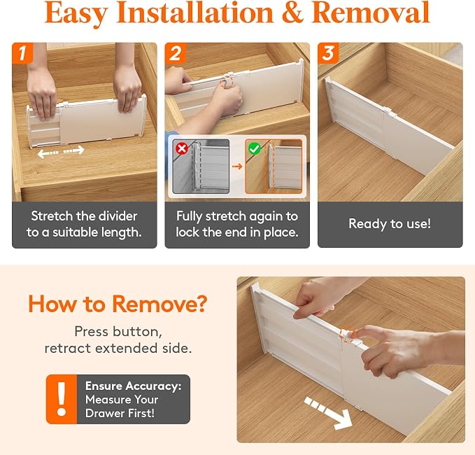 Lifewit 8" Tall 6 Pack Drawer Dividers, 35-56.5cm/13.8-22.2" Expandable Drawer Divider for Clothes, Adjustable Dresser Drawer Organizers, Drawers Separators for Dresser/Bathroom/Closet/Kitchen White - Image 4