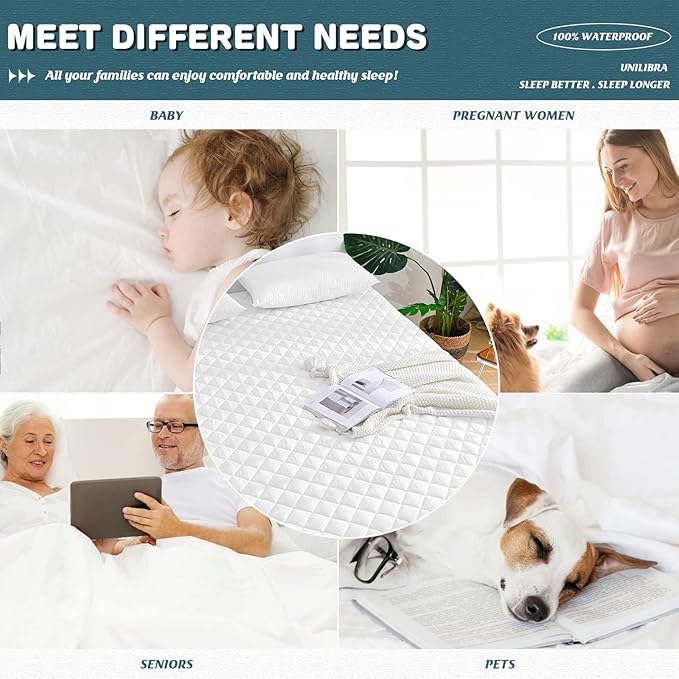 UNILIBRA Full Mattress Cover Waterproof, Deep Pocket Mattress Pad Protector Fits to 6''-19'', Breathable Hollow Cotton Filling Quilted Mattress Protector for Full Size
