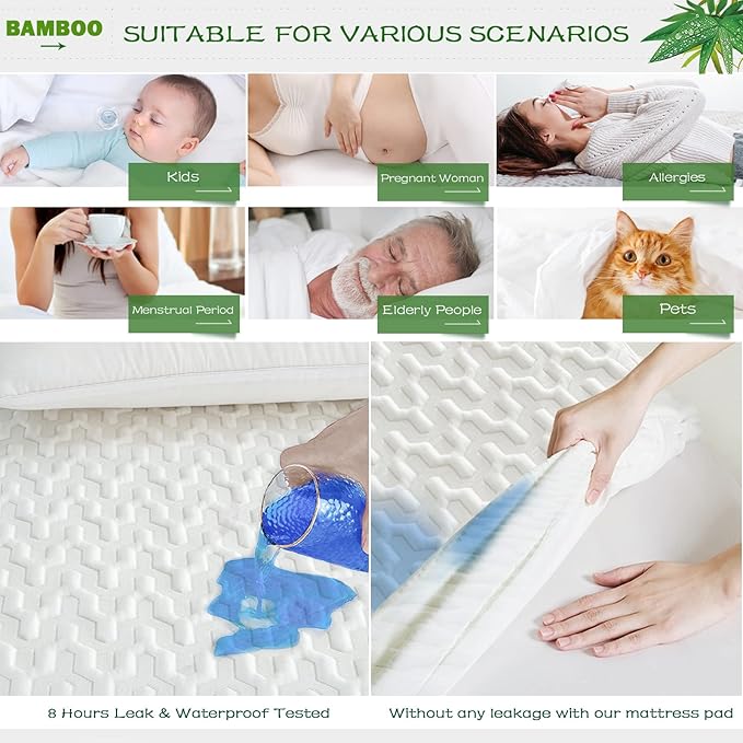 GRT Twin XL Size Waterproof Mattress Protector Rayon Bamboo - 3D Air Fiber Cooling Mattress Protector Cover, Breathable Mattress Pad Noiseless 8''-21'' Deep Pocket Machine Washable