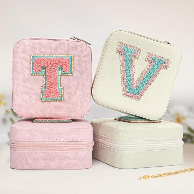 SANDJEST Personalized Jewelry Box, White Travel Jewelry Box with Initial V, Small Monogrammed Jewelry Case Organizer for Girls Women Teen Kids, Mini Travel Essentials Gifts for Birthday Christmas - Image 6