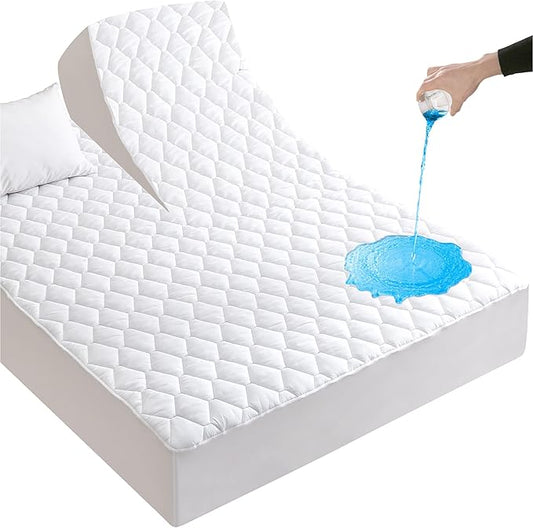 Waterproof Split Top King Mattress Protector for Adjustable Beds, Breathable Noiseless Split Top King Mattress Pad Cover, 32”-34" from Head, 6-18 Inches Deep Pocket, White