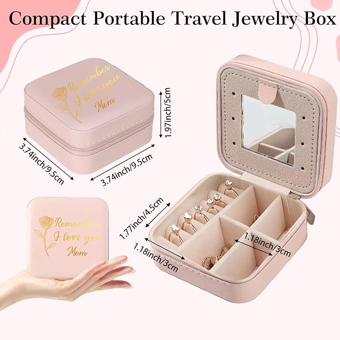 Mom Gifts Remember I Love You Mom Pink Jewelry Box Valentines Christmas Mothers Day Gifts for Moms from Daughter Son Kids Easter Birthday Gift for Moms PU Leather Portable Travel Jewelry Case - Image 2