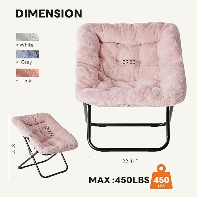 Sweetcrispy Comfy Chair for Adults, Foldable Living Room Chair, Soft Faux Fur Lounge for Bedroom Dorm Rooms, Comfortable Reading Chair for Teens, X-Large