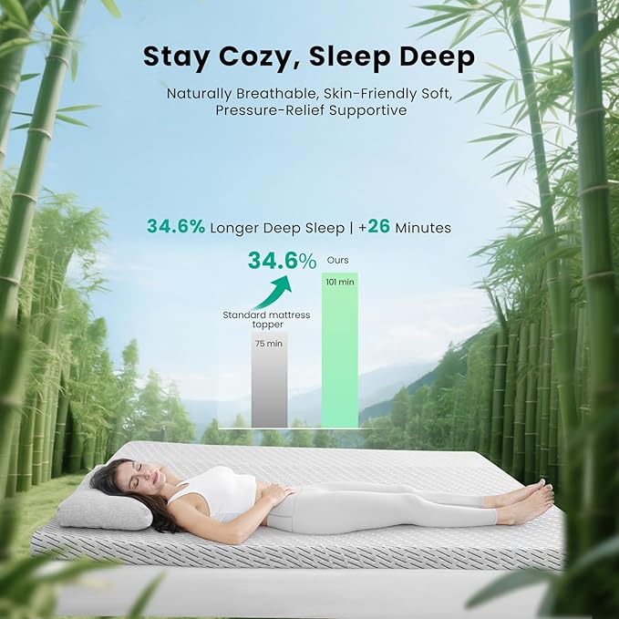 Bamboo Mattress Topper Twin XL Size 4 Inch, Cooling Gel & Bamboo Charcoal Memory Foam Mattress Topper for Back Pain Relief, Firm Dual-Layer Foam Bed Pad with Removable Cover College Dorm