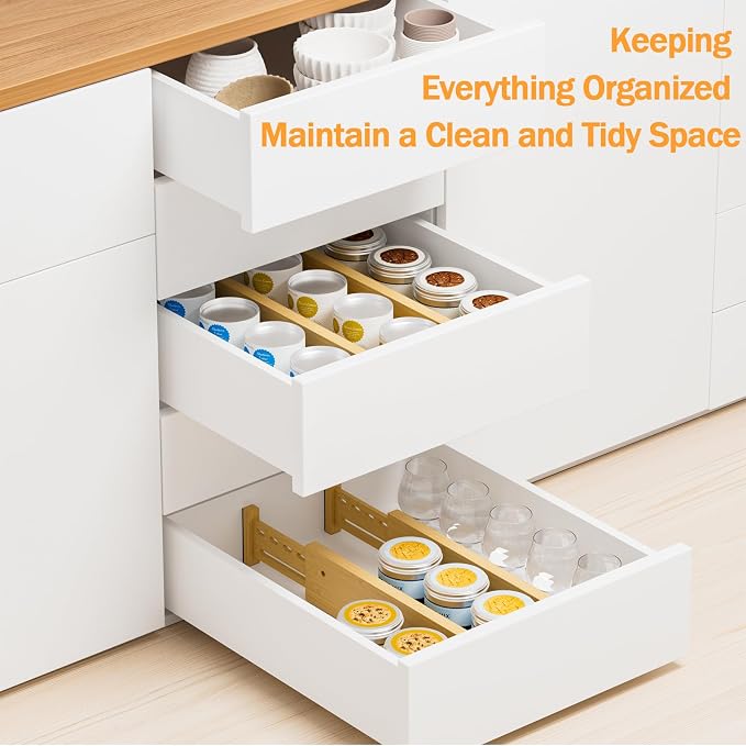 Bamboo Drawer Dividers 4" High, 12.8-18" Adjustable Drawer Organizers for Clothes,Expandable Dresser Separators in Bedroom/Kitchen/Bathroom/Office Organization and Storage,6 Pack - Image 3