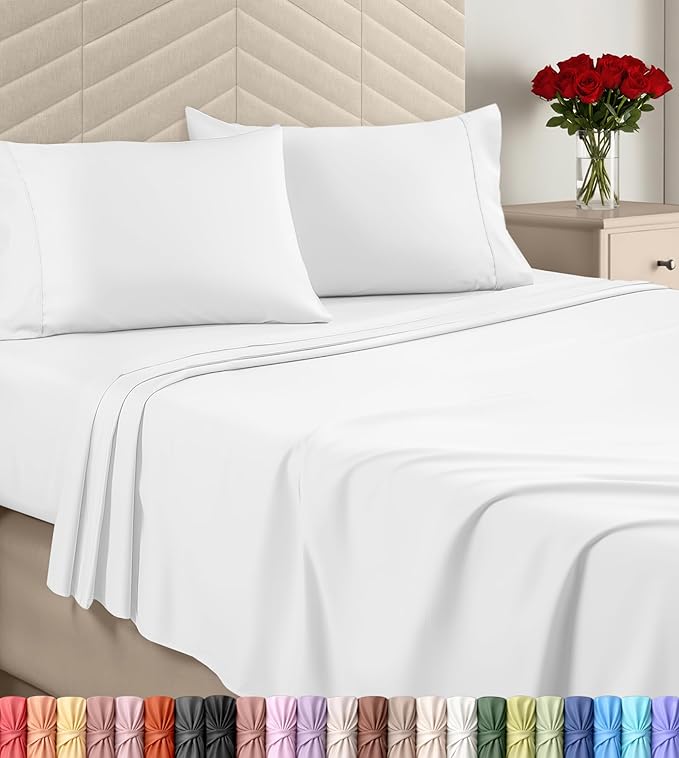 Utopia Bedding Queen Size 4 Piece Sheet Set - Brushed Microfiber - Soft Bed Sheets for Queen Size Bed Set - Includes 1 Fitted, 1 Flat, & 2 Pillow Cases - Deep Pocket (White)