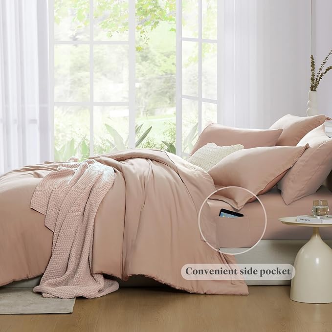 WRENSONGE Full Size Comforter Set- 7 Pieces Clay Pink Bed in a Bag Full Size Comforter with Fitted Sheet, Flat Sheet, 2 Pillow Shams, 2 Pillowcases, Warm Bedding Sets for All Season