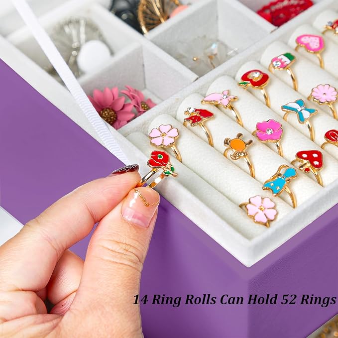 QBestry Earrings Jewelry Box for Girls, 5 Layers Jewelry Organizer with Earring Holder Organizer for Girls Earring Organizer Jewelry Boxes for Women Earrings and Necklaces Jewelry Box Organizer Purple - Image 5