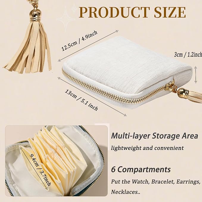 Travel Jewelry Organizer Bag Small Jewelry Holder Case with Tassel Zipper for Vacation Business Trip, Velvet Necklace Earrings Bangles Storage Box for Women Girls - Image 2