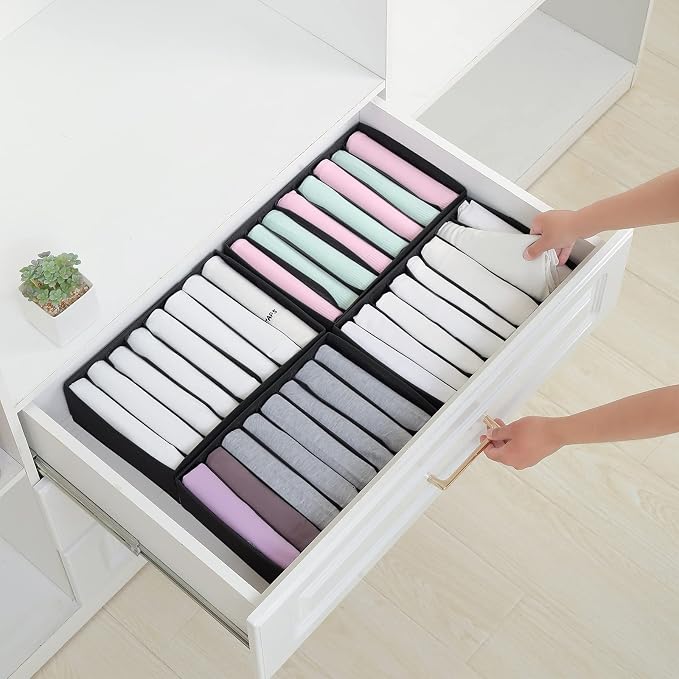Qozary 4 Pack Drawer Organizers for Clothing, 8 Grids Foldable Closet Organizers and Storage Bins for Bedroom, Dresser Organizer Boxes for Thin T-shirts, Tank Tops - Image 6