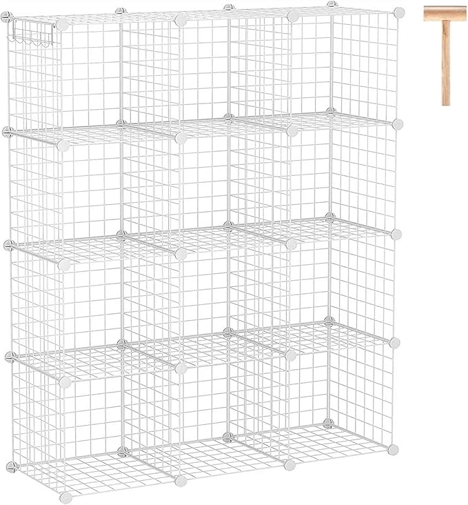 C&AHOME Wire Cube Storage, 12-Cube Storage Organizer Metal, C Grids Storage Bins Shelving, Modular Bookshelf Shelf, Closet Cabinet Ideal for Bedroom, Office 36.6”L x 12.4”W 48.4”H White by CAHOME