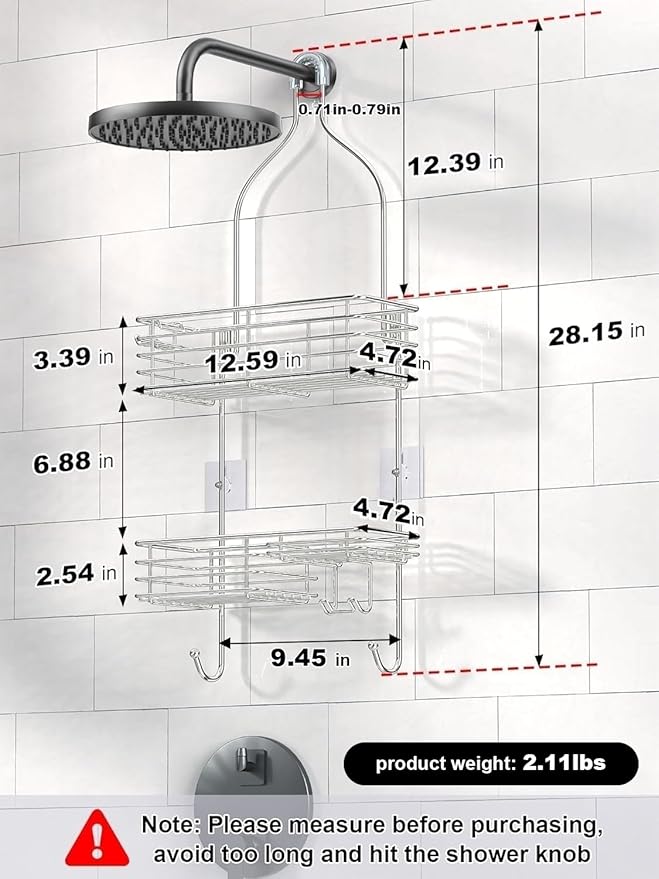 SMARTAKE Hanging Shower Head Caddy, Rustproof Bathroom Shower Shelf Organizer, SUS201 Stainless Steel Over The Storage Rack, for Toilet, Bathroom, Silver - Image 3