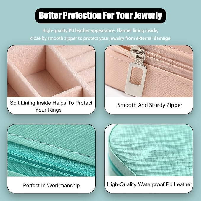 MODENGKONGJIAN Mini Jewelry Travel Case, PU Leather Travel Jewelry Organizer Box, Small Portable Portable Jewellery Storage Holder for Womens Rings Earrings Necklaces Bracelets (Black) - Image 4
