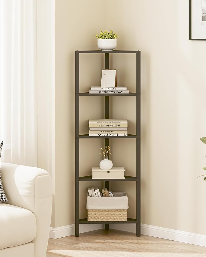 TUTOTAK Corner Shelf, 5-Tier Corner Bookshelf for Small Space, Narrow Display Corner Shelf Stand with Storage Rack, for Living Room, Bedroom, Black BS05BK005 - Image 6