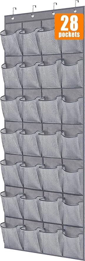 MISSLO 28 Large Pockets Hanging Shoe Rack Door Shoe Organizer Hanging Shoe Storage Hanger for Closet Mesh Holder, Grey by MISSLO