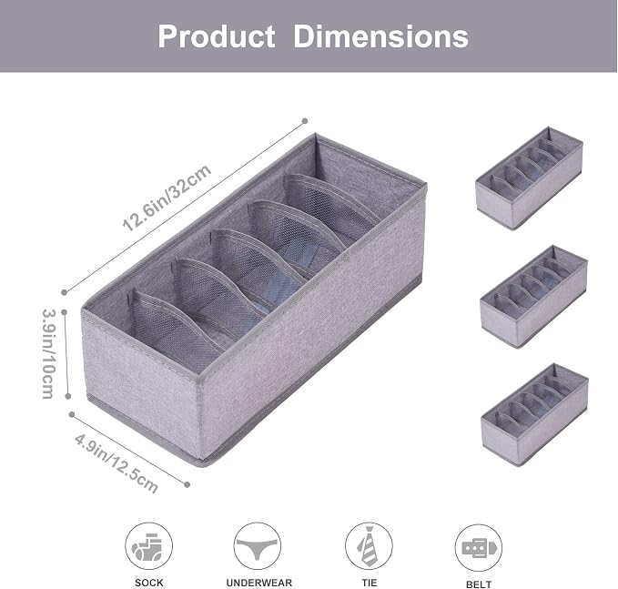 Qozary 3 Pack Sock Underwear Drawer Organizer Dividers, Collapsible Cabinet Closet Storage Boxes for Clothes, Socks, Lingerie, Underwear, Tie, Belt, Baby, Bedroom - Image 2