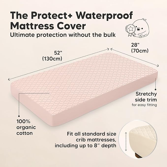 2-Pack Waterproof Crib Mattress Protector Cover Fitted - Quiet Baby Crib Mattress Pad Sheets, 52" x 28" Soft Quilted Cotton Baby Sheet, Machine Washable, Easy Fit, Durable (Cameo/Mavy)