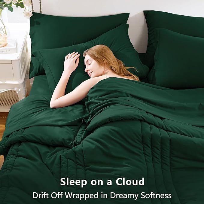 CozyLux Full Size Comforter Sets - 7 Piece Bed in a Bag Emerald Green Comforter Set with Sheets Bed Set All Seasons, Soft Bedding Set with Down Alternative Comforter, Sheets, Pillowcases & Shams