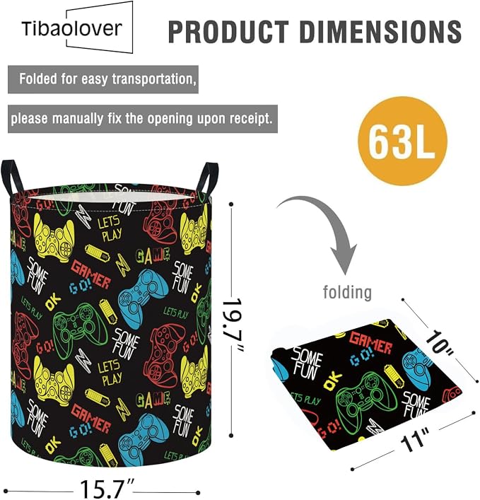 Baby Laundry Basket Baby Nursery Hamper Kids Laundry Basket Toy Storage Bin for Boys Room Decor Gift Baskets for Bedroom Bathroom(Game) - Image 2