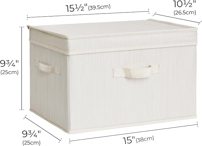 StorageWorks Fabric Storage Bins with Lid, Decorative Storage Boxes for Shelves, Stackable Closet Organizer Basket with Handles, Large, Mixing of Beige, White & Ivory, 2-Pack - Image 2