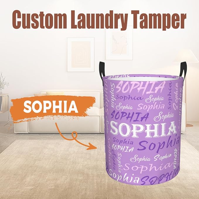 Custom Name Laundry Hamper, Personalized Laundry Basket with Name for Baby Boys Girls, Customized Collapsible Dirty Clothes Hamper Storage with Handles for Bedroom Bathroom Dorm Room Decor - Image 2