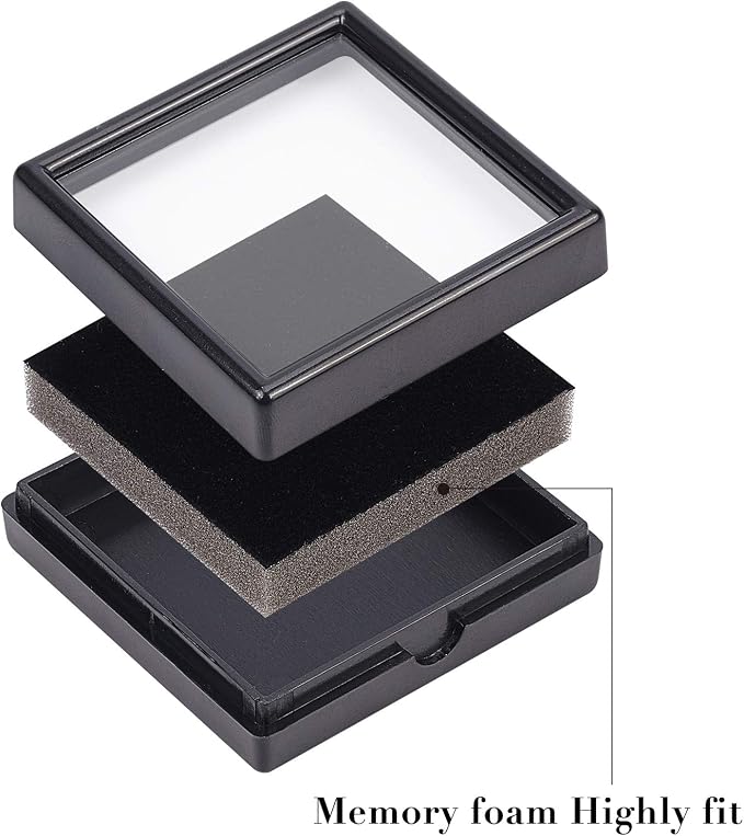 BENECREAT 10PCS Black Gemstone Display Box Square Acrylic Jewelry Box Container 2.4x2.4x0.8inch with Clear Top Lids and Sponge Inside for Mother's Day Festival Treat, Gems, Coins, Jewelry Packing - Image 4