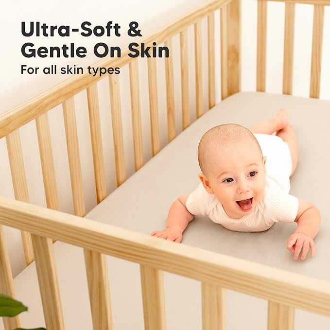 KeaBabies 2-Pack Waterproof Baby Crib Sheets for Boys, Girls - 52x28 Viscose Derived from Bamboo Toddler Bed Sheet Neutral, Fitted Crib Mattress Protector Cover for Baby Bedding, Soft & Gentle(Ecru)