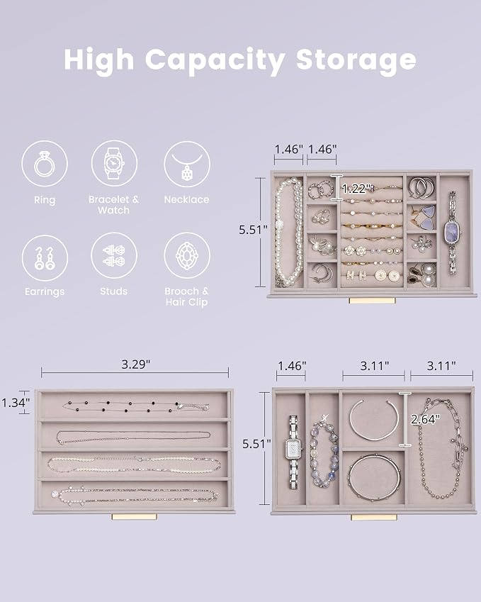 Lolalet Jewelry Box Organizer, 3-Layer Jewelry Organizers and Storage Case with Glass Lid, Ring Earring Bracelet Necklace Holder Organizer, Birthday Valentine Gifts for Women Girls -3Layer, HazePurple - Image 5