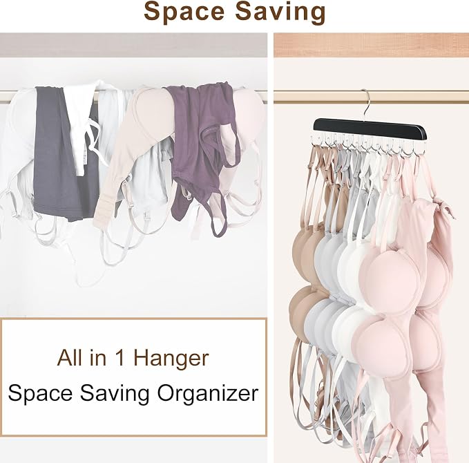 2 Pack Bra Hanger, Capacity Foldable Tank Top Hanger with 40 Hooks, Bra Hangers for Closet Organizer, Premium Wooden Space Saving Hangers Closet Organizers and Storage for Dorm & Apartment - Image 5