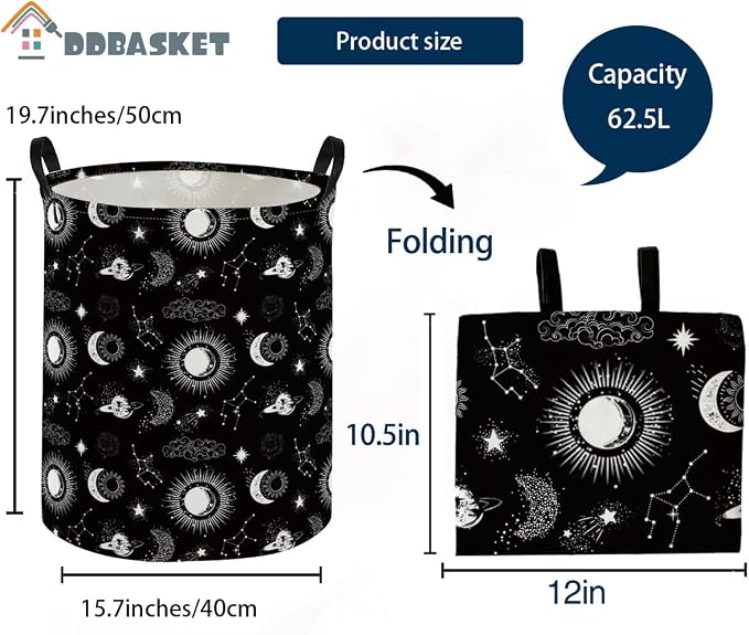 Kids Laundry Basket Star Hamper for Nursery Hamper Cute Kids Storage Bin Room Decor for Home(Black) - Image 2
