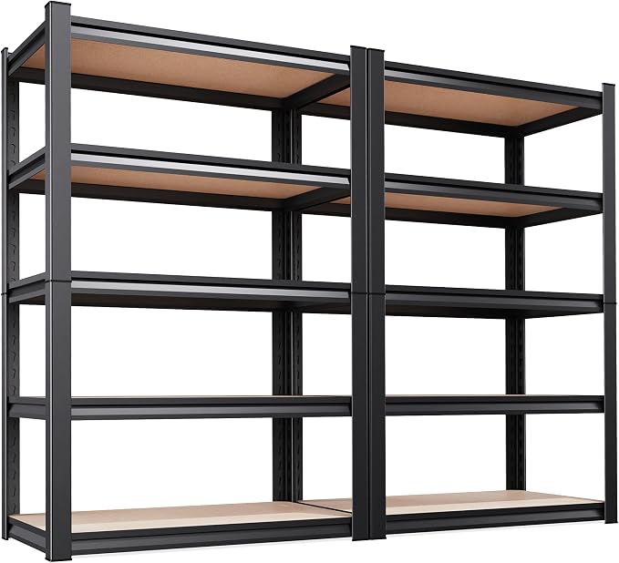 2Pack Storage Shelves,2500LBS Garage Shelving,Adjustable Garage Shelves,Heavy Duty Metal Shelving, 5 Tier Wood Utility Steel Shelf, Shelving Units and Storage Rack fo Kitchen Pantry Laundry by KORVENA