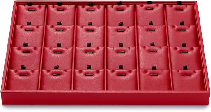Oirlv Gorgeous Red Leather 24 Grid Jewelry Tray with Removable Inserts Jewelry Cards Stackable Necklace Trays Necklace Drawer Organizer by Oirlv
