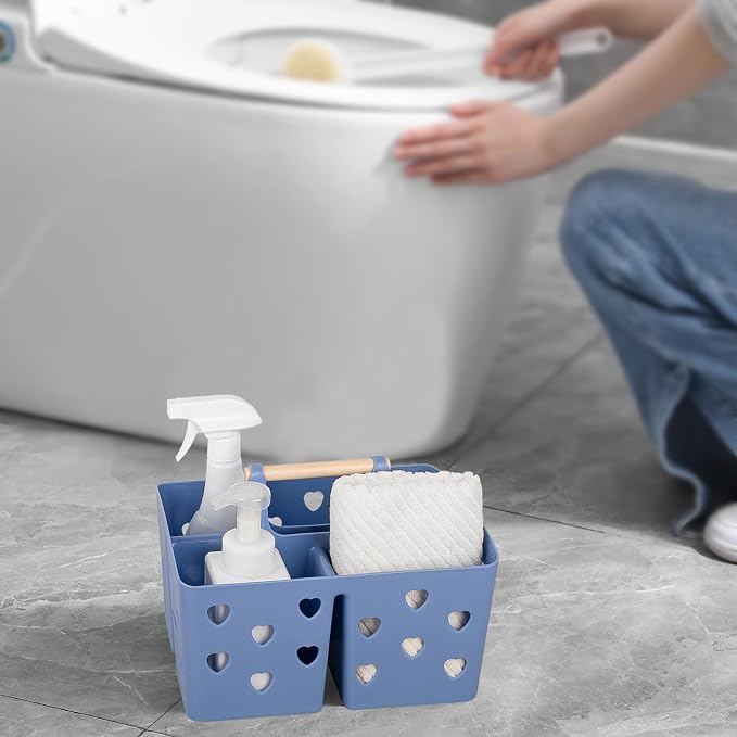 Anyoifax Portable Shower Caddy Plastic Shower Basket Organizer Divided Bathroom Caddy Storage Cleanning Caddy Tote with Handle for College, Dorm Room, Kitchen, Dark Blue - Image 5